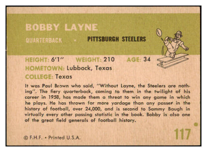 1961 Fleer Football #117 Bobby Layne Steelers EX-MT 460161