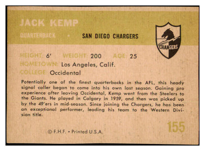 1961 Fleer Football #155 Jack Kemp Chargers EX-MT 460233