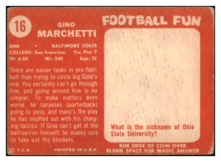 1958 Topps Football #016 Gino Marchetti Colts VG 460278