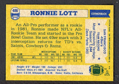 1982 Topps Football #486 Ronnie Lott 49ers NR-MT 460406