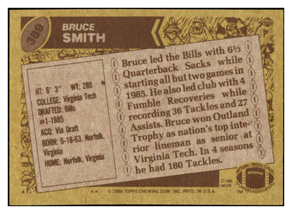 1986 Topps Football #389 Bruce Smith Bills NR-MT 460426