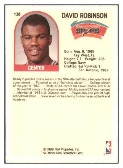 1989 Hoops Basketball #138 David Robinson Spurs NR-MT 460444