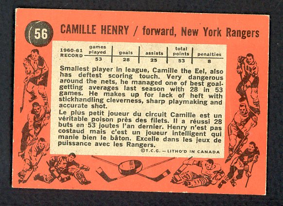 1961 Topps Hockey #056 Camille Henry Rangers EX-MT 460535