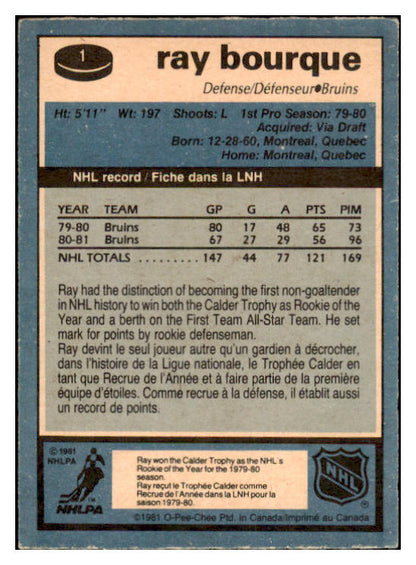 1981 O Pee Chee Hockey #001 Ray Bourque Bruins EX 460597