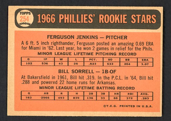 1966 Topps Baseball #254 Fergie Jenkins Phillies VG 460788