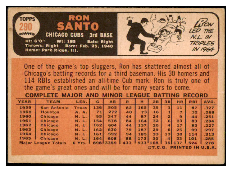 1966 Topps Baseball #290 Ron Santo Cubs VG-EX 460807