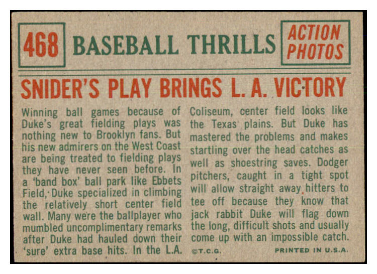 1959 Topps Baseball #468 Duke Snider IA Dodgers NR-MT 461681